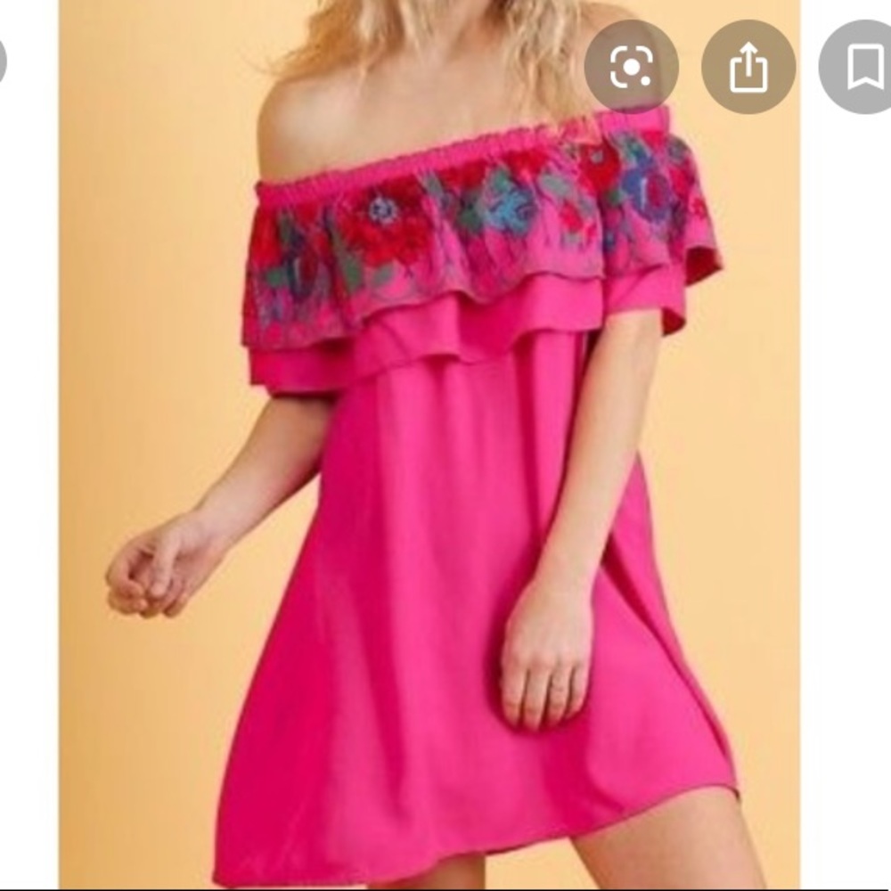 Vici Pink Strapless Dress with Floral Embroidery